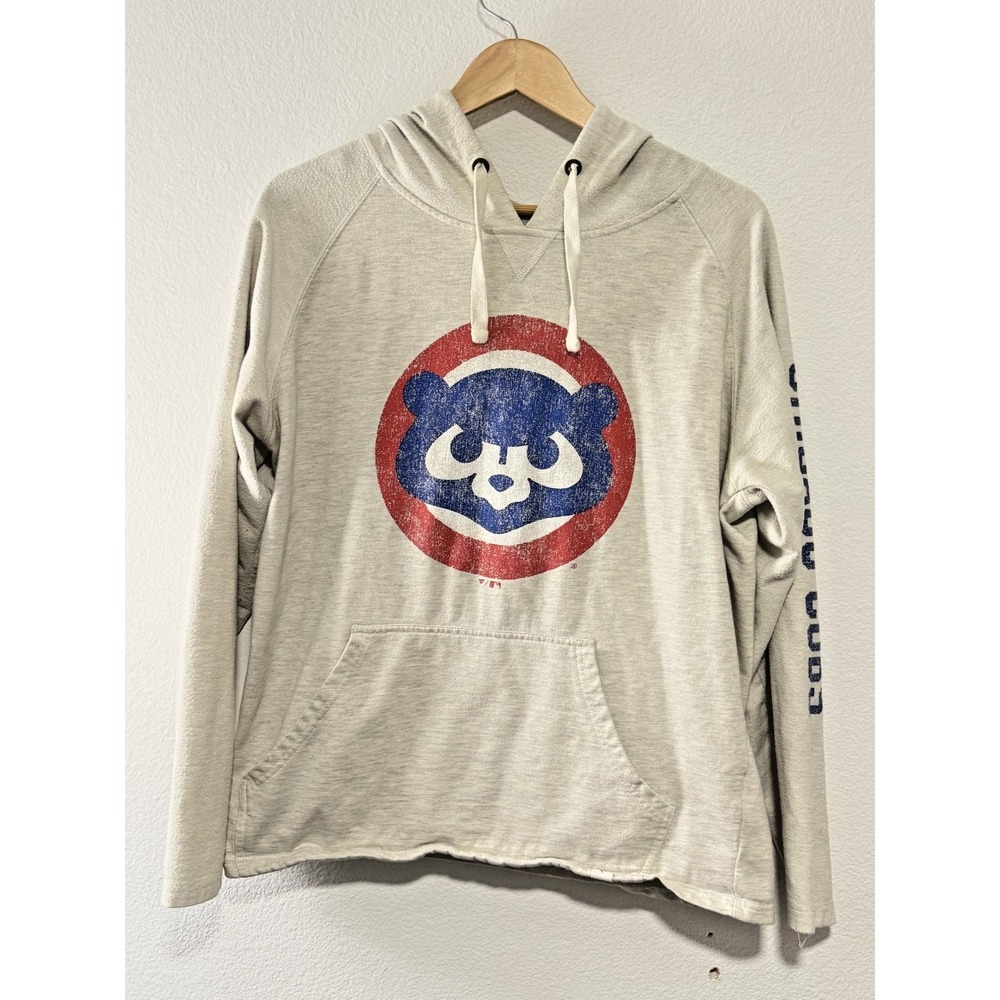 Fanatics Chicago Cubs Men's L Distressed Raw Hem Pullover Hoodie Gray MLB